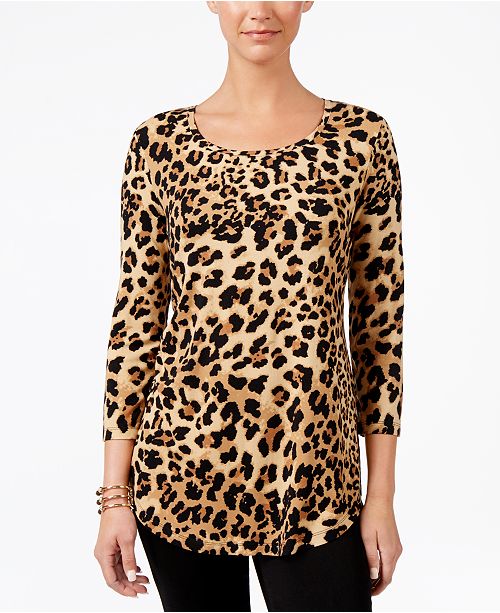 JM Collection Petite Printed 3/4 Sleeve Top, Created for Macy's