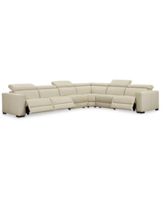 Nevio 6-pc Leather "L" Shaped Sectional Sofa with 3 Power Recliners and Articulating Headrests