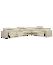 Nevio 6-pc Leather "L" Shaped Sectional Sofa with 3 Power Recliners and Articulating Headrests, Created for Macy's