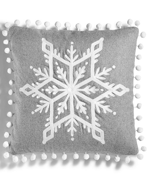 Martha Stewart Collection CLOSEOUT! Snowflake 18" Square Decorative Pillow, Created for Macy's