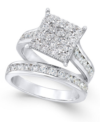 Macy&#39;s Diamond Square Cluster Bridal Set (2 ct. t.w.) in 14k White Gold - Rings - Jewelry ...