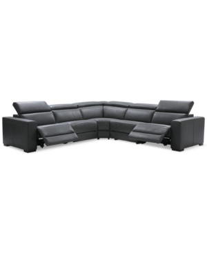FURNITURE NEVIO 5-PC. LEATHER "L" SHAPED SECTIONAL WITH 2 POWER RECLINERS WITH ARTICULATING HEADRESTS, CREATED