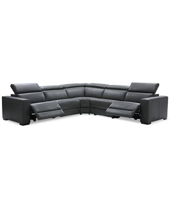 Furniture - Nevio 5-Pc. Leather Sectional with 2 Power Recliners, Only at Macy's