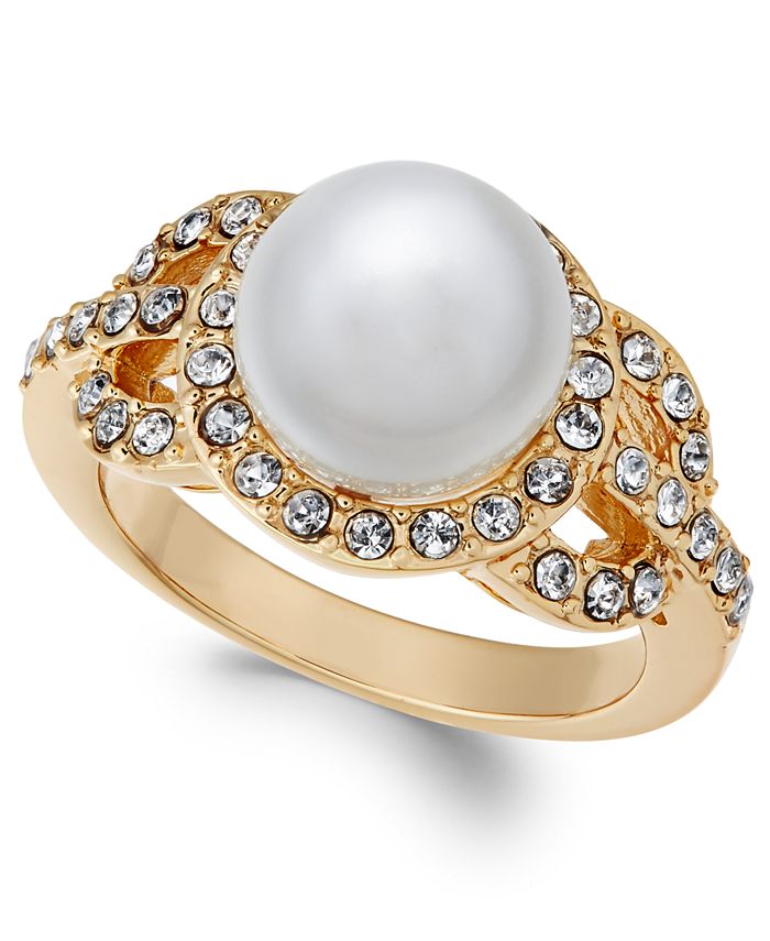 Charter Club Gold-Tone Pavé & Imitation Pearl Ring, Created for Macy's ...