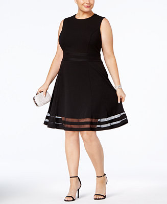 Calvin Klein Plus Size Illusion-Trim Fit & Flare Dress & Reviews - Dresses - Women - Macy&#39;s