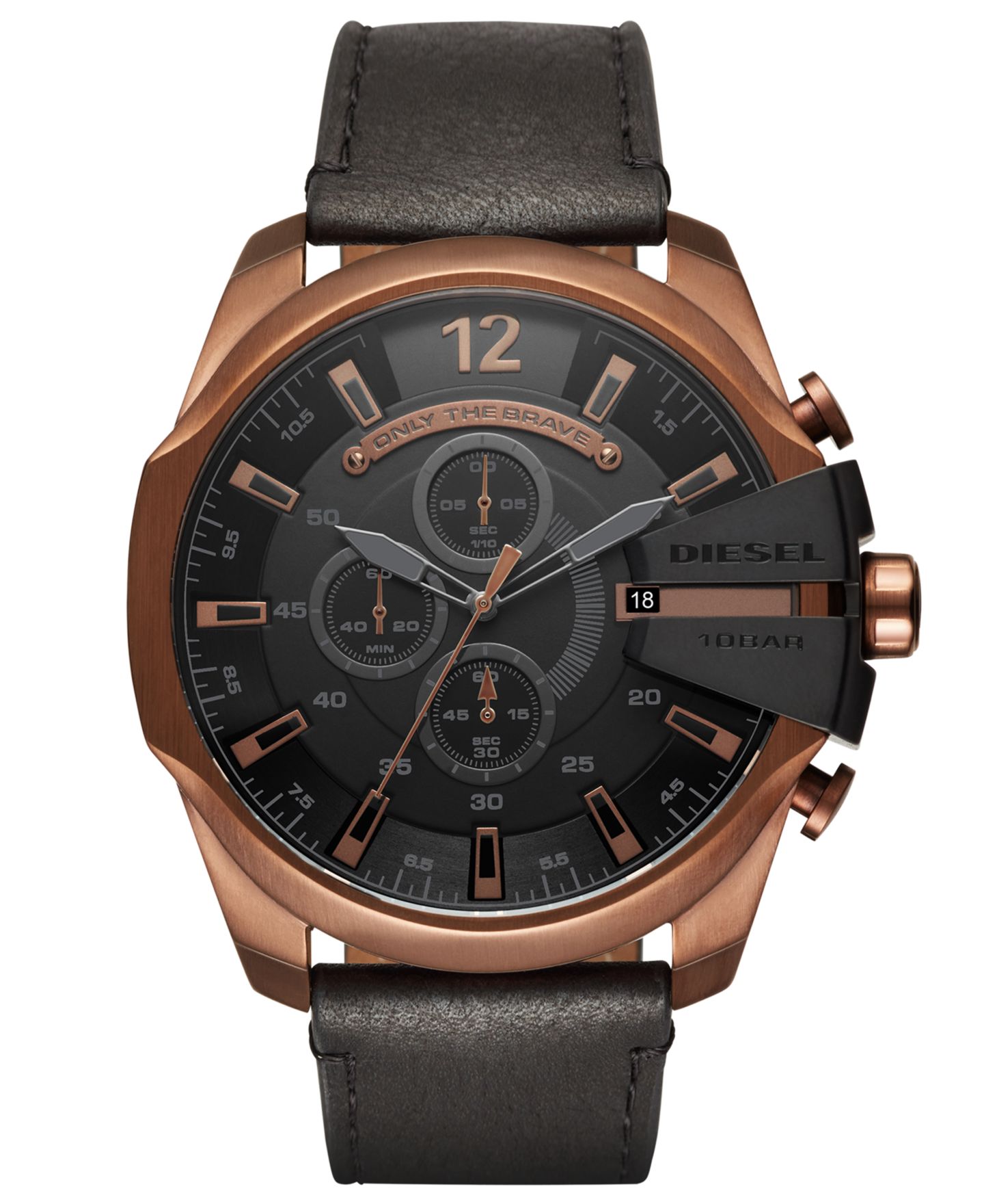 Мужские часы Diesel Chronograph Mega Chief Black Leather Strap Watch 51mm — фото 1