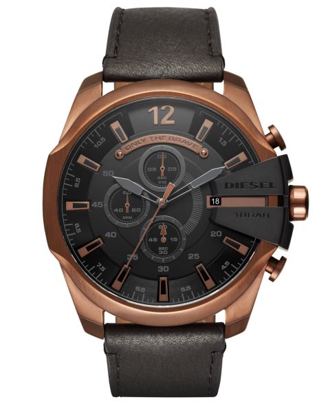 Мужские часы Diesel Chronograph Mega Chief Black Leather Strap Watch 51mm