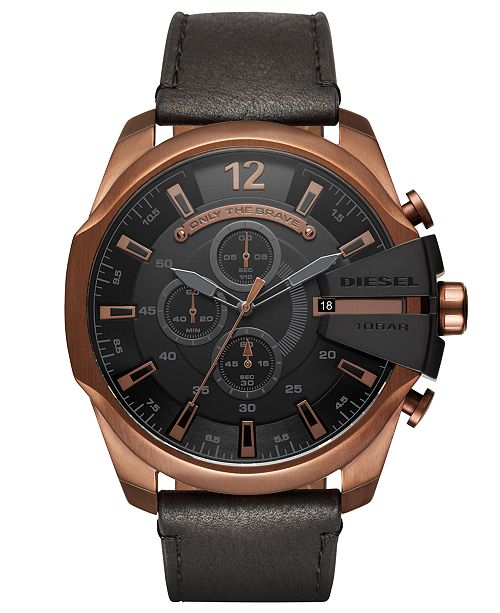 Diesel Men S Chronograph Mega Chief Leather Strap Watches Reviews Watches Jewelry Watches Macy S