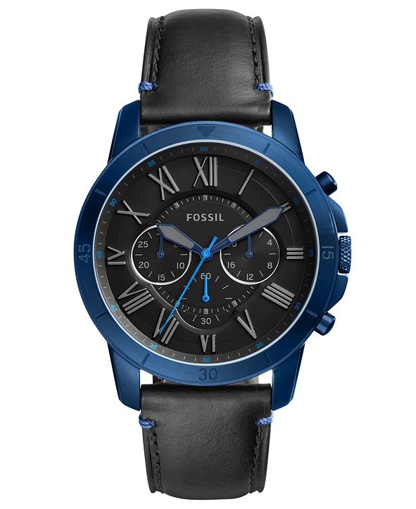 fossil grant automatic black leather watch
