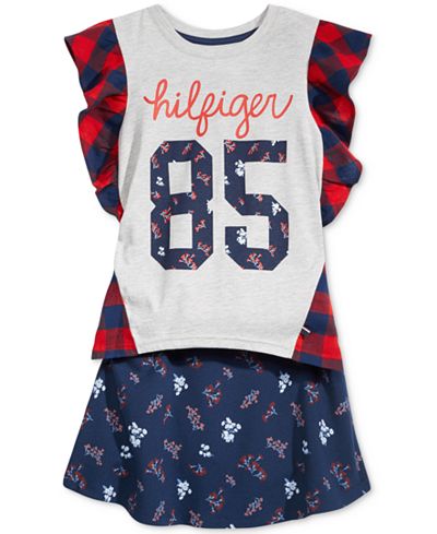 Tommy Hilfiger Flutter Sleeve Shirt & Skater Skirt Separates, Big Girls (7-16)
