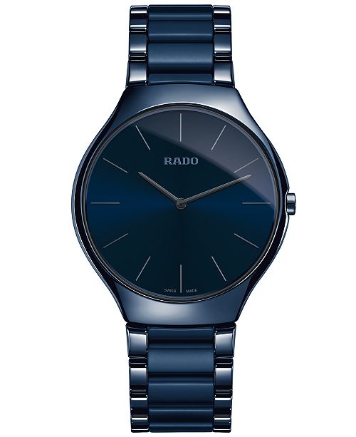 Rado Unisex Swiss True Thinline Blue Ceramic Bracelet Watch 39mm Reviews All Fine Jewelry Jewelry Watches Macy S