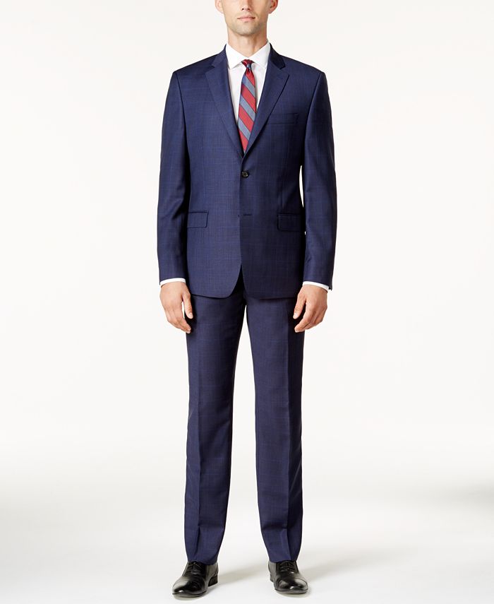 Lauren Ralph Lauren Men's Slim-Fit Dark Blue Tonal Plaid Ultraflex Suit ...
