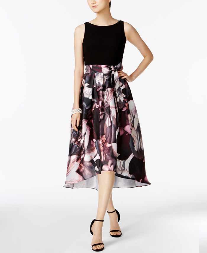 SL Fashions Floral-Print High-Low Dress - Macy's