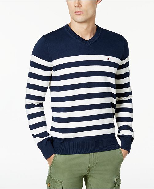 Tommy Hilfiger Men's Signature Seattle Striped V-Neck Sweater, Created ...