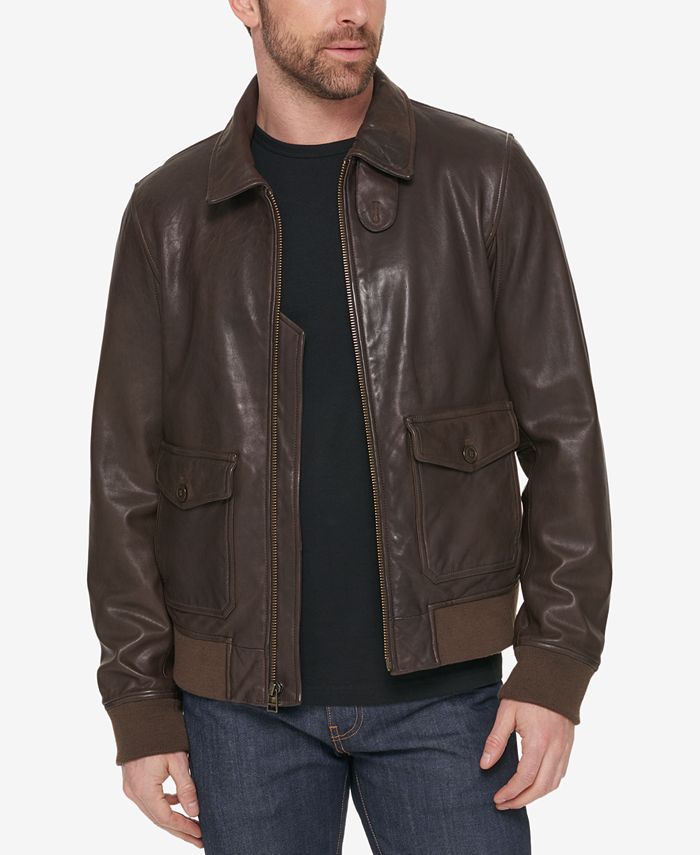 Tommy Hilfiger Men's Leather Aviator Bomber Jacket Macy's
