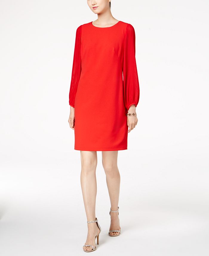 Donna Ricco Pleated-Sleeve Shift Dress - Macy's