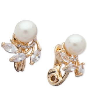 image of Anne Klein Cubic Zirconia & Imitation Pearl E-z Comfort Clip-On Earrings