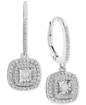 image of Diamond Halo Drop Earrings (1/2 ct. t.w.) in Sterling Silver (also available in 14k Rose Gold Sterling Silver & 14k Gold Sterling Silver.)