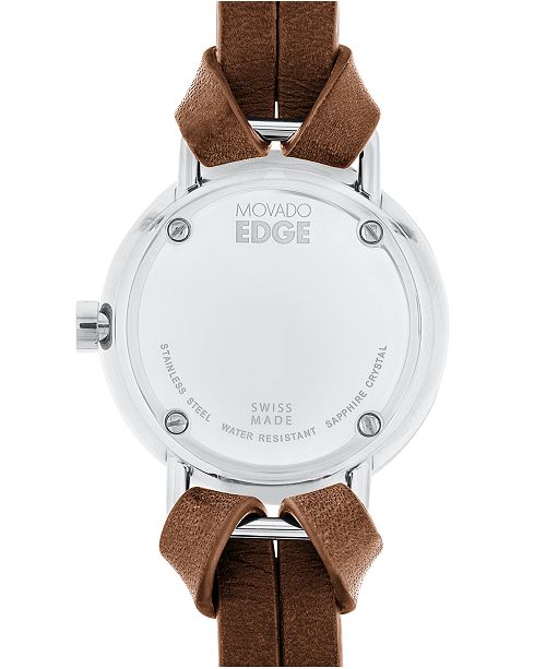 Movado Women's Swiss Edge Brown Leather Strap Watch 34mm 3680035