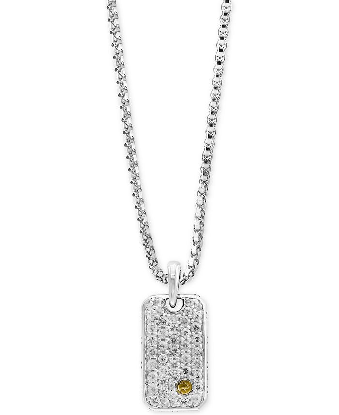 EFFY Collection - Men's White Sapphire Cluster Dog Tag Pendant Necklace (1-3/8 ct. t.w.) in Sterling Silver & 18k Gold