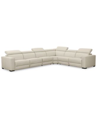 Nevio 6-pc Leather "L" Shaped Sectional Sofa with 2 Power Recliners and Articulating Headrests