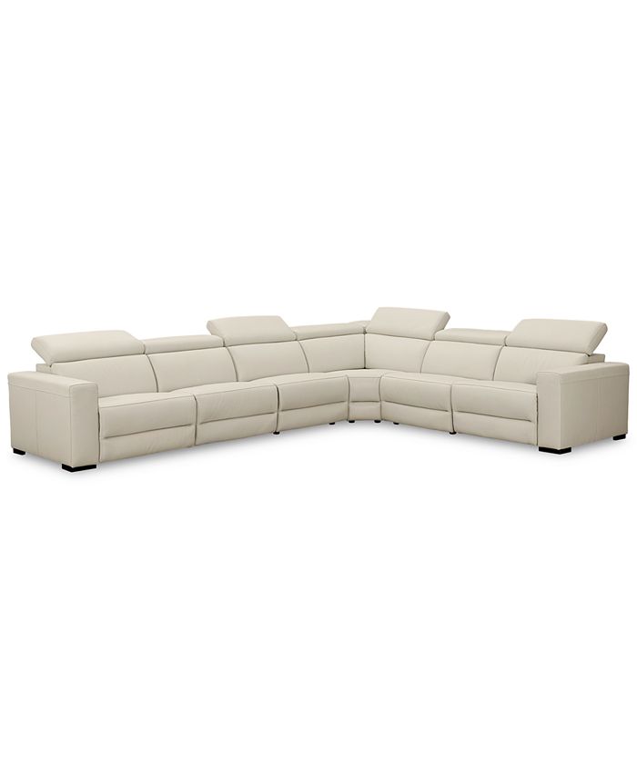 Furniture Nevio 6-pc Leather "L" Shaped Sectional Sofa with 2 Power