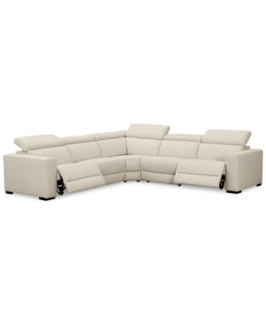 FURNITURE NEVIO 5-PC. LEATHER "L" SHAPED SECTIONAL WITH 2 POWER RECLINERS WITH ARTICULATING HEADRESTS, CREATED