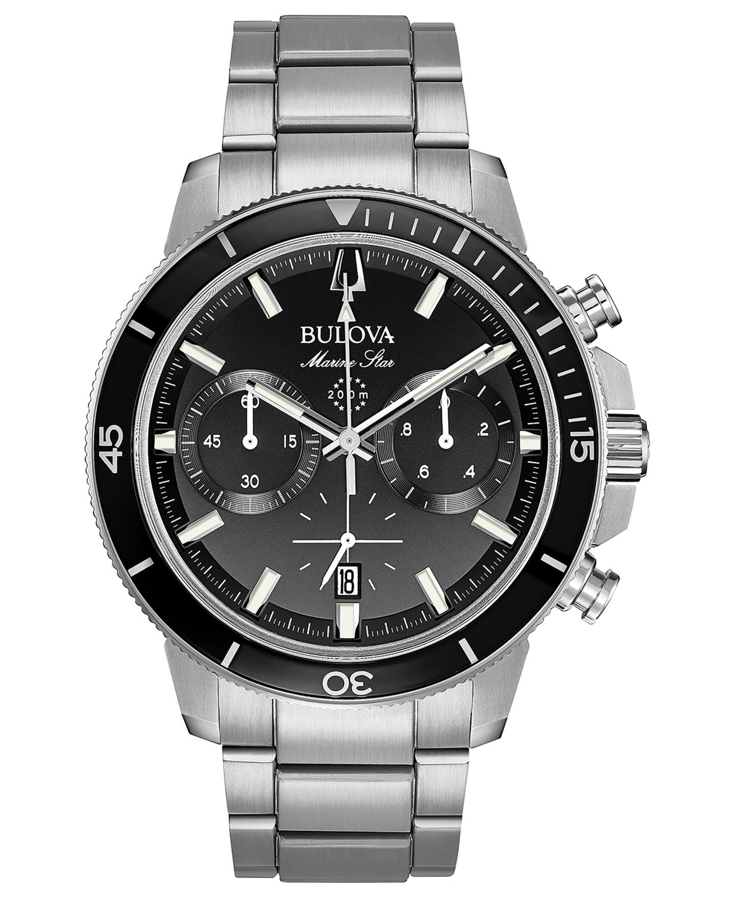 Мужские часы Bulova Chronograph Marine Star Stainless Steel Bracelet Watch 45mm — фото 1
