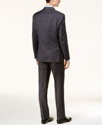 Calvin Klein Men's Slim-Fit Dark Gray & Blue Plaid Suit