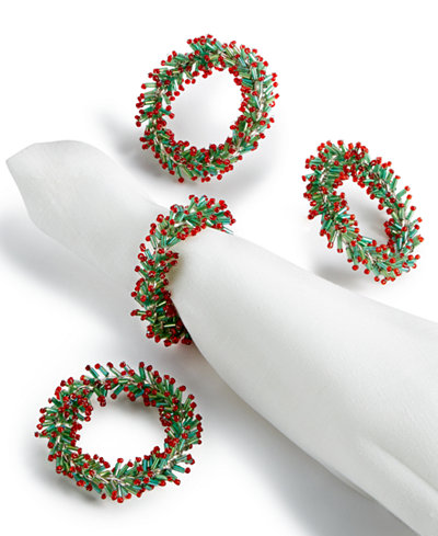 Leila's Linens Wreath 4-Pc. Napkin Ring Set