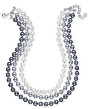 image of Charter Club Imitation Pearl Ombre Three-Row Collar Necklace, Created for Macy-s