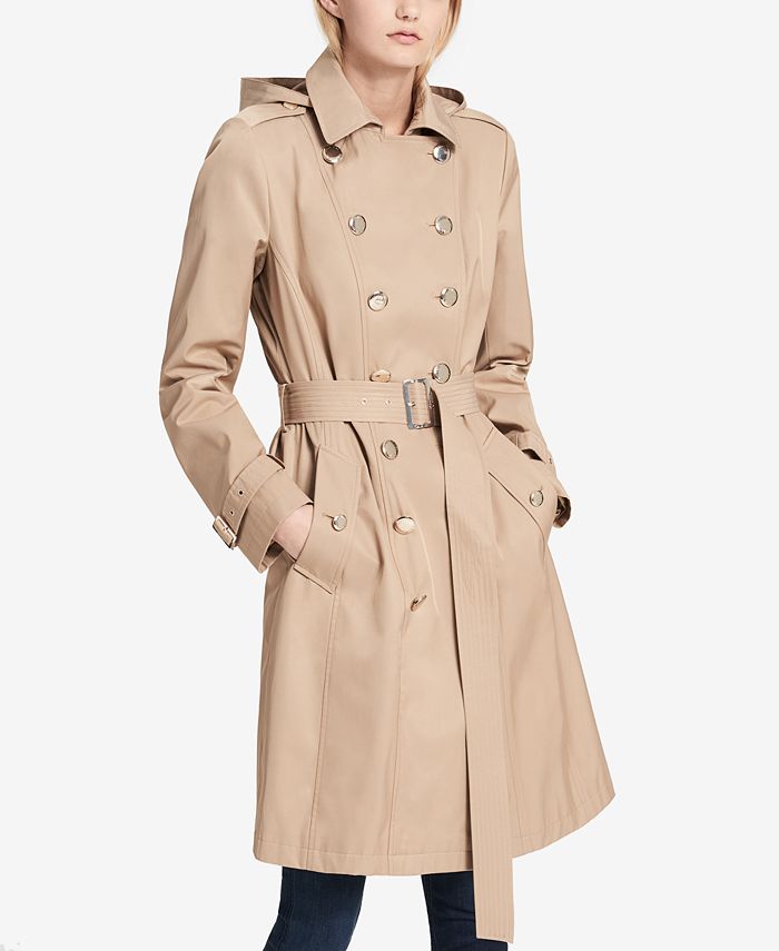 Calvin Klein Petite Double-Breasted Trench Coat - Macy's