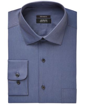 Alfani - Men's Classic/Regular Fit Performance Stretch Smokey Blue Solid Dress Shirt, Created for Macy's