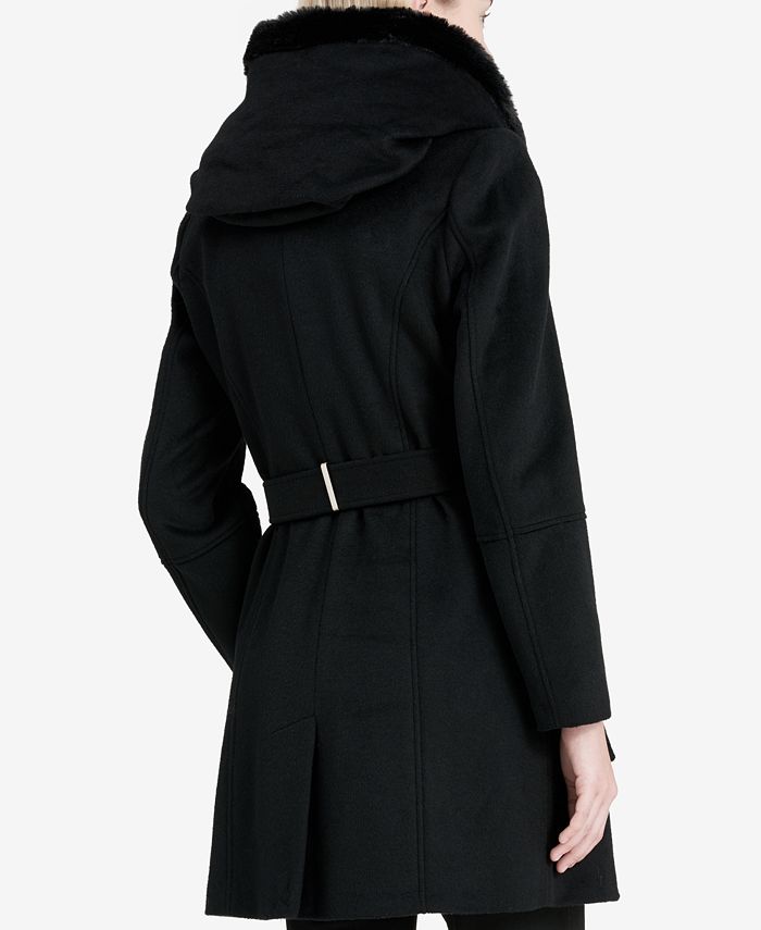 Calvin Klein Faux-Fur-Hood Asymmetrical Coat & Reviews - Coats ...