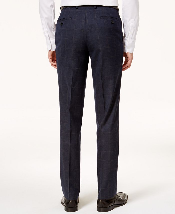 Bar III Men's Slim-Fit Active Stretch Navy/Tan Windowpane Suit Pants ...