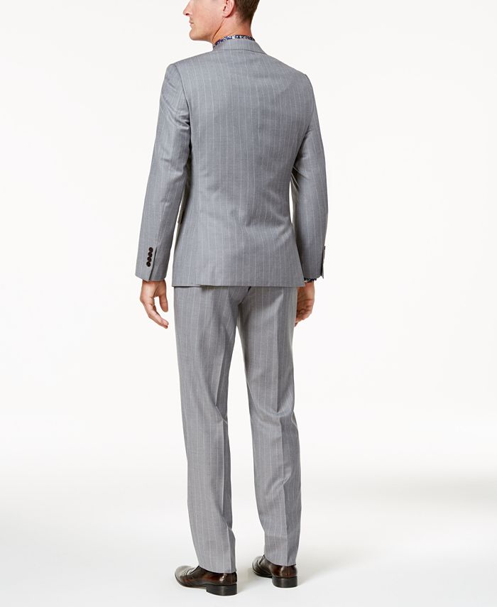 Tallia Men's SlimFit Light Gray Wide Pinstripe Vested Wool Suit Macy's
