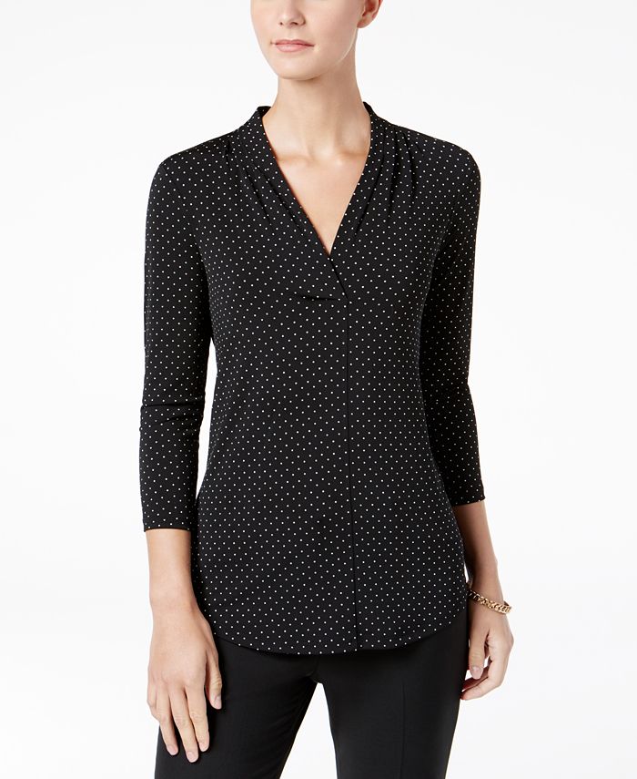 Charter Club Women's Garden Printed V Neck Top Black Size Large