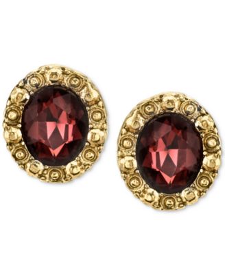 2028 - Gold-Tone Burgundy Crystal Stud Earrings