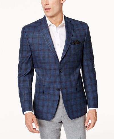 Michael Kors Men's Classic-Fit Blue & Gray Plaid Sport Coat - Blazers ...