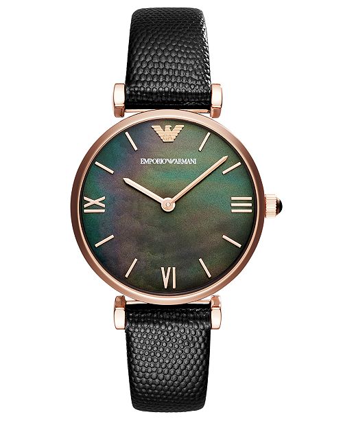 Emporio Armani Women S Black Leather Strap Watch 32mm Reviews Watches Jewelry Watches Macy S