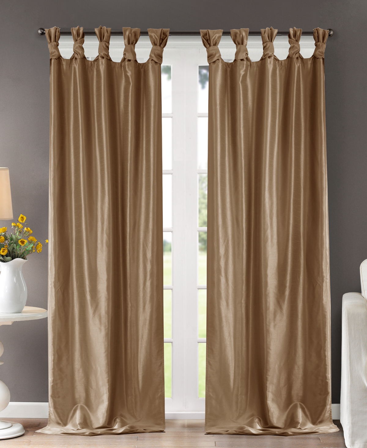 Emilia Twist Tab Lined Window Curtain Panel, 50"W x 120"L - Bronze