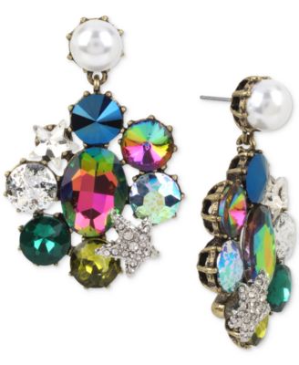 Betsey Johnson Gold-Tone Multi-Stone & Imitation Pearl Drop Earrings ...