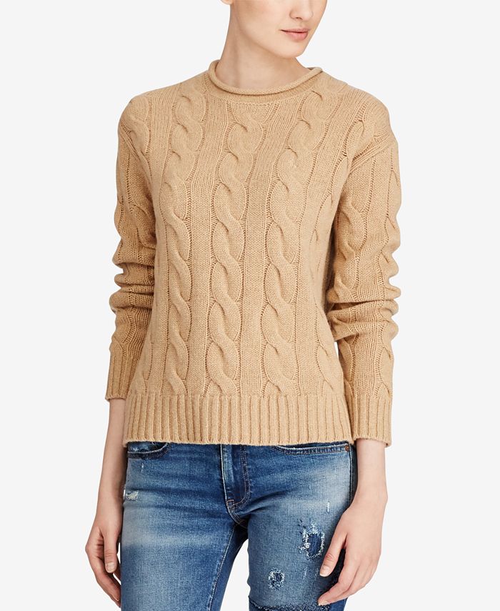 Polo Ralph Lauren Cable Wool Cashmere Blend Roll-Neck Cotton Sweater &  Reviews - Sweaters - Women - Macy's