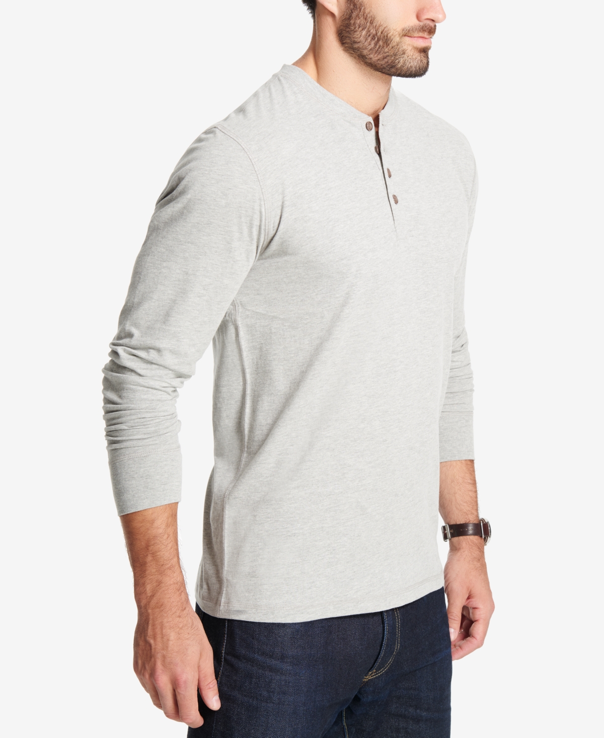 Weatherproof Vintage Men's Long Sleeve Brushed Jersey Henley T-shirt - Light Gray Heather