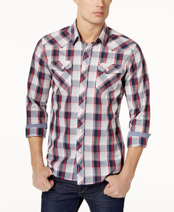 American Rag Men's Western Plaid Long Sleeve Shirt, Created for Macy's ...