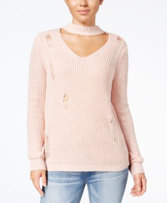 Almost Famous - Juniors' Ripped Choker-Neck Sweater