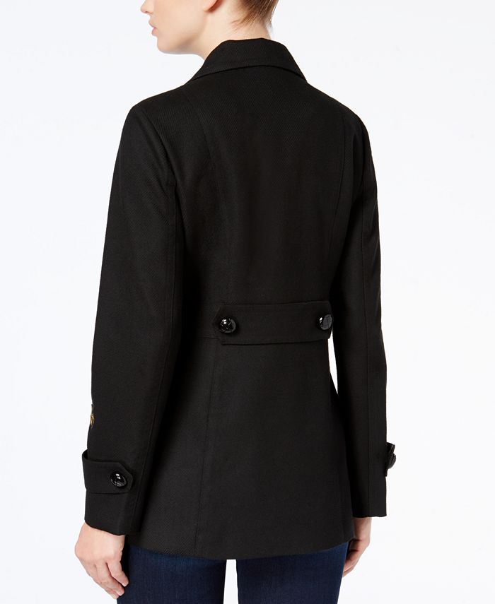 BCX Juniors' Double-Breasted Patched Peacoat - Macy's