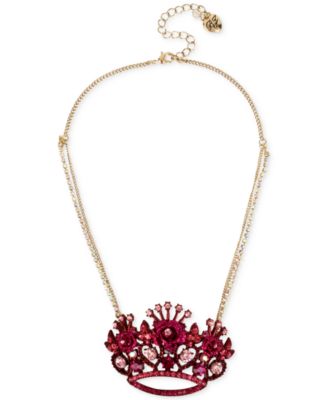 Betsey Johnson - Gold-Tone Crystal Crown Choker Necklace