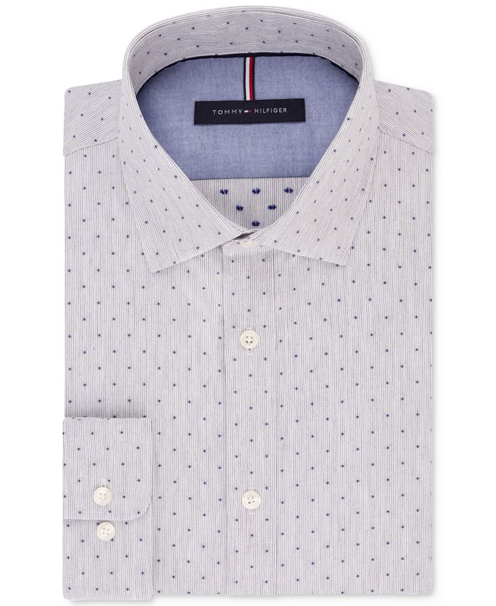 Tommy Hilfiger Men's Soft Touch Slim-Fit Non-Iron Gray & Navy Dot Dress ...