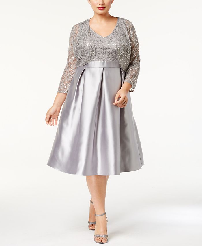 Prom Dress Silver Knee Length Cocktail Dress Stretch Sequin Lace Tank Dress  And Matching Jacket David's
